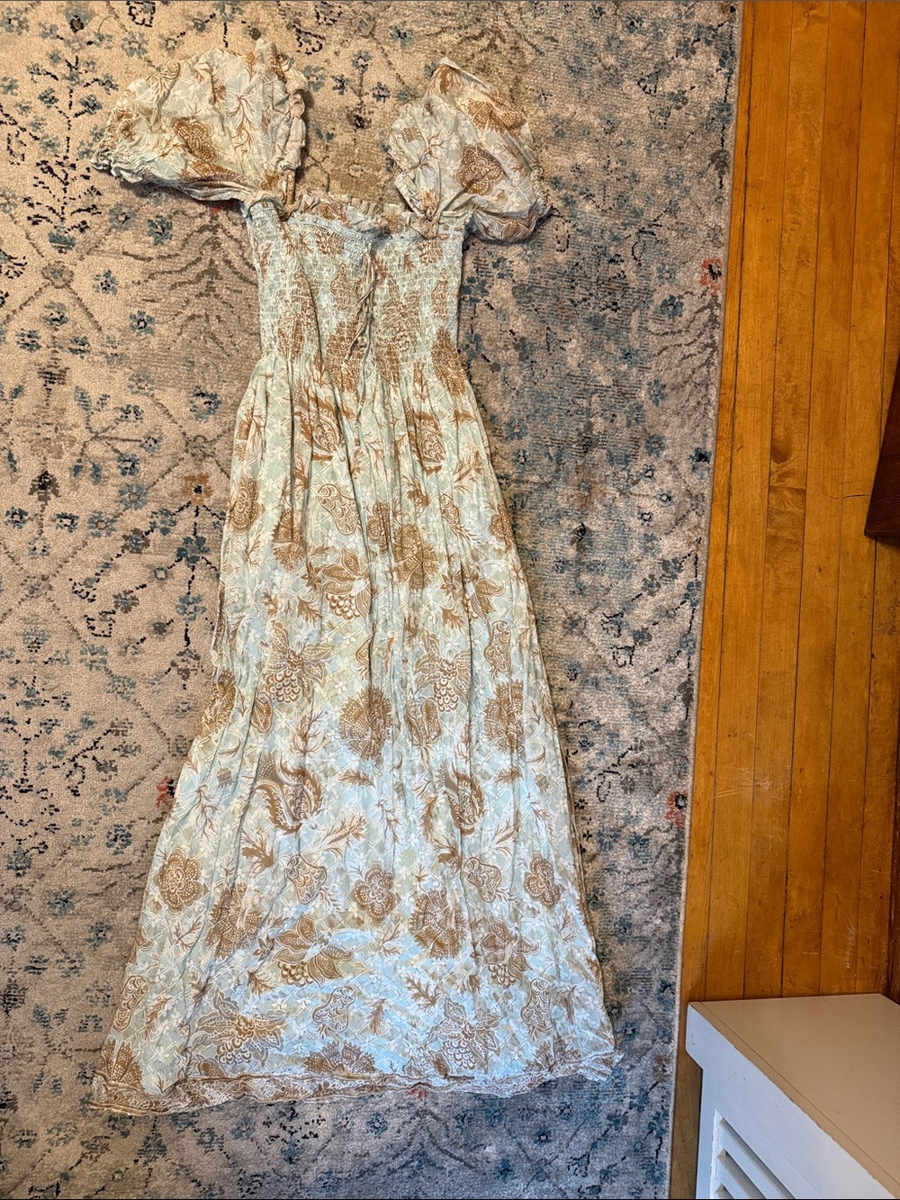 Hill House Maxi Dress in Cream and Tan Paisley